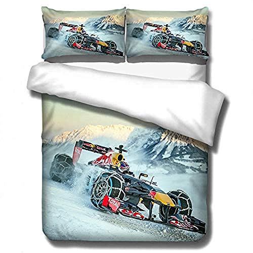 JSDGJSG Juego de sábanas cómodas y Suaves Juego de Ropa de Cama con Coche de F1,poliéster, antialérgico, Anti decoloración, impresión HD para Todo el Mundo-230×220cm