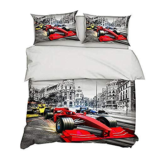 JSDGJSG Juego de sábanas cómodas y Suaves Juego de Ropa de Cama con Coche F1 Rojo,poliéster, antialérgico, Anti decoloración, impresión HD para Todo el Mundo-220×260cm