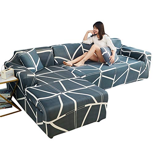 Jubang Funda de Sofá Elástica Cubierta para Chaise Longue Protector Estampado Cubre Antideslizante para Sofá #7 3 plazas 195-230cm