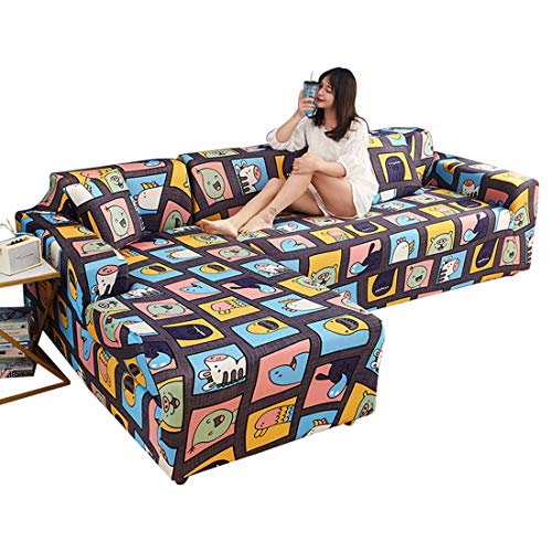 Jubang Funda de Sofá Elástica Cubierta para Chaise Longue Sofá Funda Estampada de Sofá Antideslizante Funda Cubierta Protector de Sofá Cubresofá #5 3 plazas 195-230cm