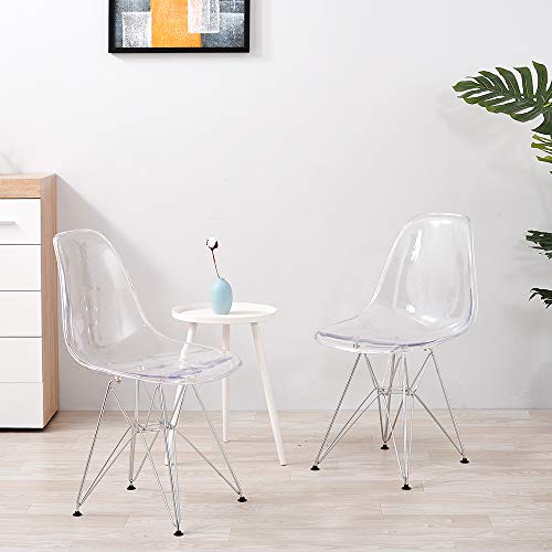 Juego de 2 sillas fantasma de policarbonato + acero para comedor, sala de estar, oficina, restaurante y jardín, 40 x 46 x 81 cm