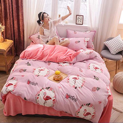 juego de fundas de edredón y de almohada de microfibra,Ropa de cama gruesa de otoño e invierno para mantener el calor y ropa de cama tamaño king de lana Juego de cuatro piezas de Navidad-W_Cama de 1,