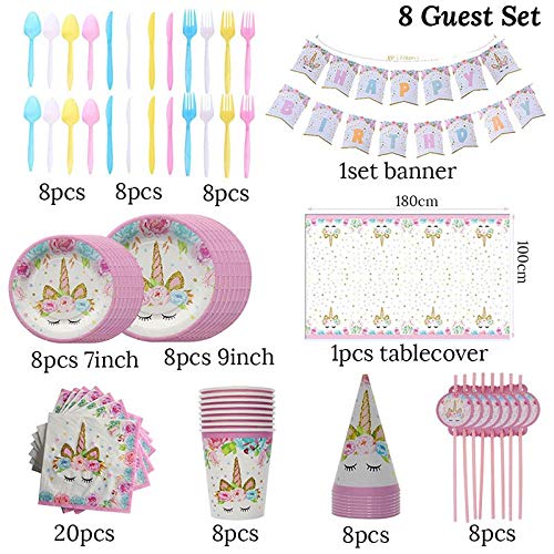 juego De Vajilla Unicorn Party Globos Unicornio Servilletero Taza Plato Sombrero Niños Feliz Cumpleaños Decoración Baby Shower Supplies, 8 Invitados Kit