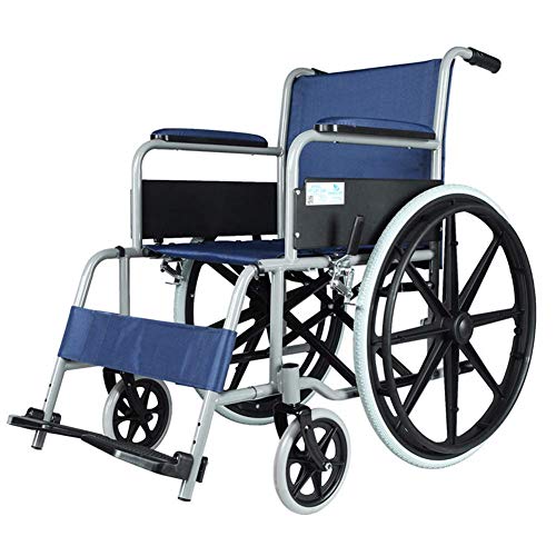 KAD Medical Lightweight Steel Frame Expedition Transporte Silla de ruedas con frenos de mano, Silla plegable es portátil, Asiento 45Cm gfh