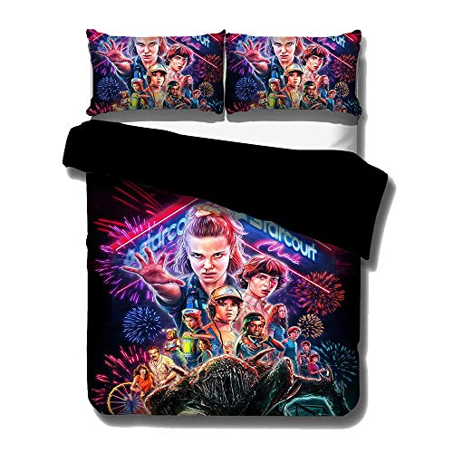 KIACIYA Funda Nórdica Stranger Things, Stranger Things Juego de Ropa de Cama con Funda Nórdica Niña y Niños 3D Impresión Juego de Ropa de Cama con Funda Nórdica y Funda de Almohada (01,135_x_200_cm)