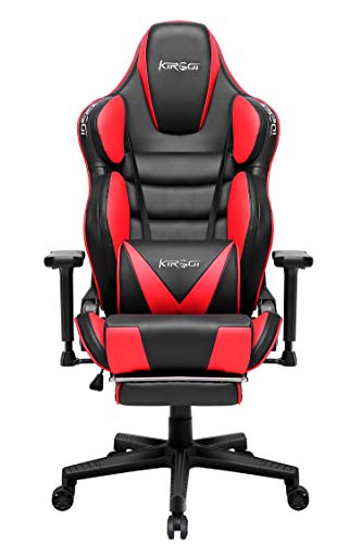 Kirogi Silla Gaming Ergonómica Sillas Gaming con Reposapies Racer Silla Gamer con Diseño Muscular Silla Oficina de Gaming de Cuero Sillon Reclinable Multifunción Ajustable Cojín Mullido, Rojo