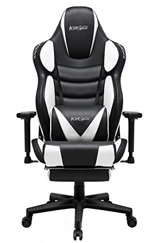 Kirogi Silla Gaming Ergonómica Sillas Gaming con Reposapies Racer Silla Gamer con Diseño Muscular Silla Oficina de Gaming de Cuero Sillon Reclinable Multifunción Ajustable Cojín Mullido, Blanco