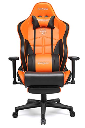 Kirogi Silla Gaming, Silla Gamers con reposapiés, Silla ergonómica de Ordenador, Silla reclinable de Adultos para Juegos de PC, Silla de Oficina Grande con Cuero de Fibra de Carbono.Naranja