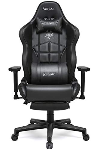 Kirogi Silla Gaming, Silla Gamers con reposapiés, Silla ergonómica de Ordenador, Silla reclinable de Adultos para Juegos de PC, Silla de Oficina Grande con Cuero de Fibra de Carbono.Negro