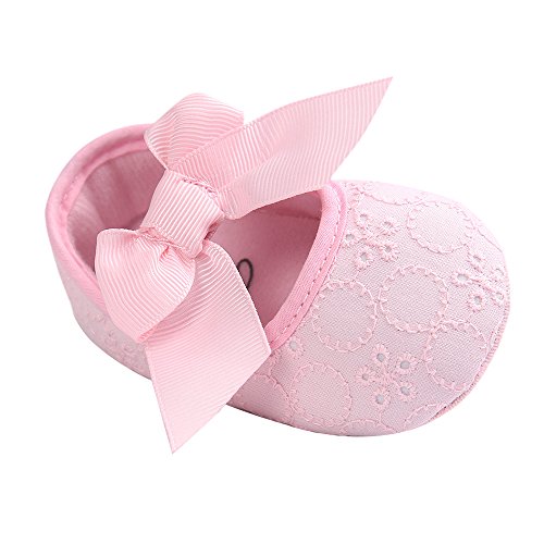 Lacofia Zapatos de Bautizo con Suela Suave Antideslizante Princesa Arco de bebé niñas Rosa 3-6 Meses