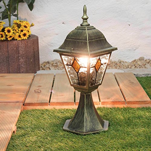 Lámpara de base rústica en cristal antiguo dorado de aluminio H:42cm E27 alumbrado de camino casa jardín balcón patio terraza