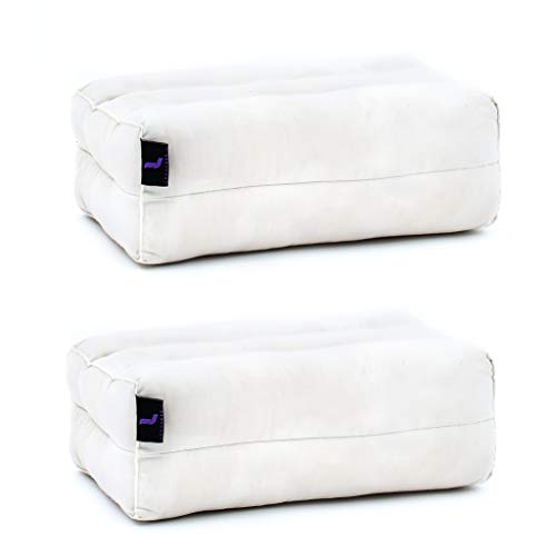 Leewadee Set de 2 Bloques de Yoga pequeños – Cojines para Pilates, Almohadas para el Suelo Hechas a Mano de kapok, 35 x 18 x 12 cm, Set de 2, Color Natural