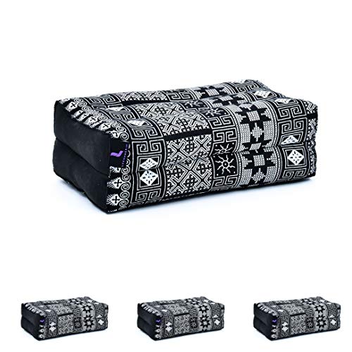 Leewadee Set de 4 Bloques de Yoga pequeños – Cojines para Pilates, Almohadas para el Suelo Hechas a Mano de kapok, 35 x 18 x 12 cm, Set de 4, Negro