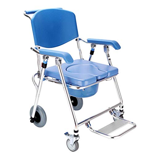 LLT Aseo Silla Silla Wc Práctica Athroom Sillas de Ruedas con la Rueda Trasera de 8 Pulgadas, Plegable Edside la Cómoda Del Móvil Silla Del Asiento de Ducha, con un Clic Del Marco de Aluminio Plegabl