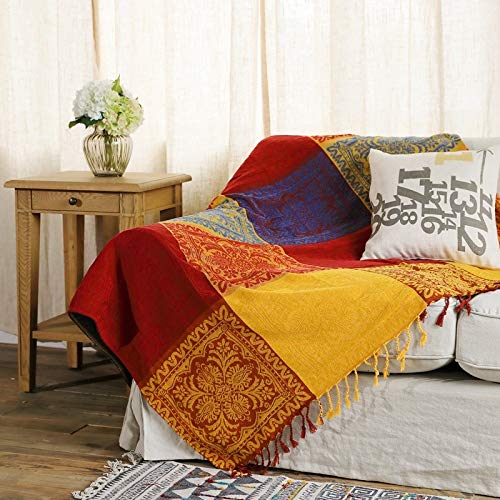 LMDY Decoración del hogar Primavera y otoño Retro Chenille Senior Sofá a Rayas Manta C Amarillo 220cm * 260cm