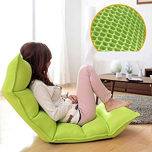 LSRRYD Estilo Japones Piso Plegable Sofá Casa Ajustable Sillas De Suelo 15 Posiciones Tela De Red Memoria Silla De Juego Silla De Meditar (Color : Green)