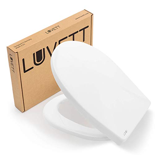 LUVETT® PREMIUM TAPA WC C100 ovalado universal con 3 tipos diferentes de bisagras de acero, caída amortiguada SoftClose y sistema de fácil extracción. Asiento de inodoro antibacteriano, C:Blanco