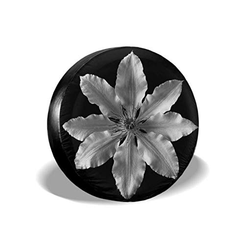 LYMT Clematis Flower Planta en Blanco y Negro Rueda de pétalos Rueda de la máquina Cubierta de la Cubierta del neumático de la Rueda Apto para SUV y Muchos vehículos 14-17inch