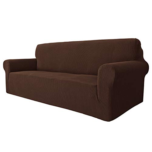 MAXIJIN Súper Stretch sofá cubierta de 3 plazas sofá, 1Piece universal fundas de sofá 3 plazas marrón