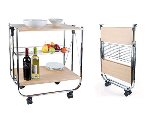 Mediawavestore Carrito de Cocina Roble Plegable de Madera 40x67.5x70h cm 4 Ruedas