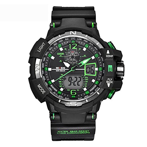 MIAO Al aire libre multi-funcional mens deportes plástico reloj electrónico 50 metros impermeable , green