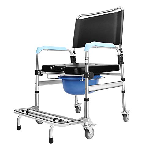 MIMI KING Silla Plegable de Altura Ajustable con Orinal baño de Asiento de Inodoro con Ruedas Cojín Suave, cómodo Pedal hacia atrás y pie,B