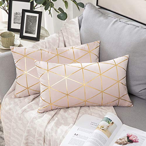 MIULEE 2 Piezas Funda de Cojines Cuadrado Estampado Dorado Funda de Almohada Elegante y Suave para Sofá Silla Oficina Cama Decorativa Moderna Decoración del Hogar Habitación 30x50cm Rosa