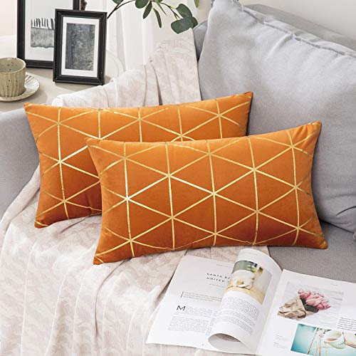 MIULEE 2 Piezas Funda de Cojines Cuadrado Estampado Dorado Funda de Almohada Elegante y Suave para Sofá Silla Oficina Cama Decorativa Moderna Decoración del Hogar Habitación 30x50cm Naranja