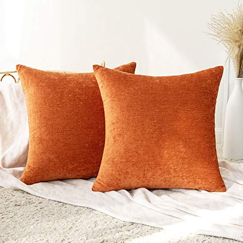 MIULEE 2 Unidades Funda de Cojines Chenilla Moderna Suave Funda de Almohada Cómoda con Cremallera Decorativa para Sofá Hogar Silla Habitacion Cama Dormitorio Oficina 45x45cm Naranja