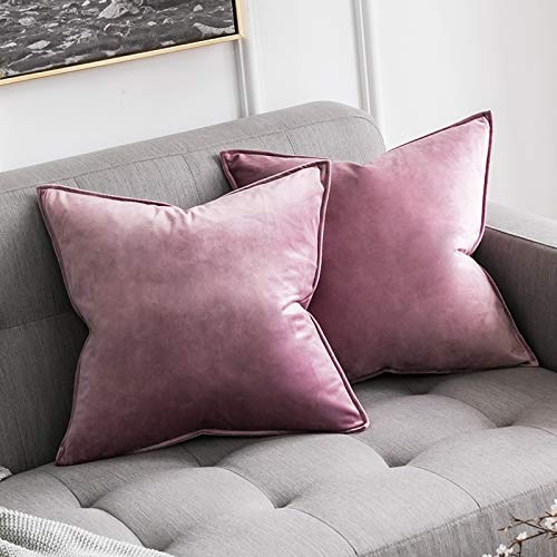 MIULEE Terciopelo Funda de Cojine Brida Funda de Almohada del Sofá Throw Cojín Decoración Almohada Caso de la Cubierta Decorativo para Sala de Estar 45x 45cm 18 x 18 Inch 2 Piezas Rosado Morado