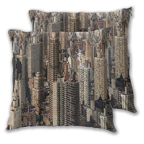 MOBEITI Juego de 2 Decorativo Funda de Cojín Estados Unidos Tropical Aerial New York City Famosa Ciudad del Mundo Imagen de Capital norteamericana Funda de Almohada Cuadrado para Sofá Cama Decoración