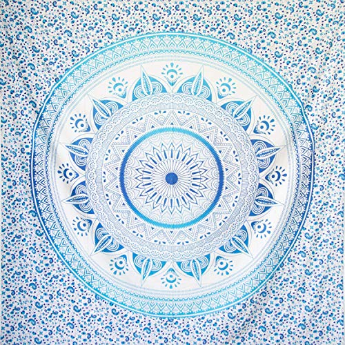 MOMOMUS Tapiz Mandala Sol - 100% Algodón, Grande, Multiuso - Plaid/Foulard/Tela/Colcha Ideal como Cubre Sofá/Cama - Azul