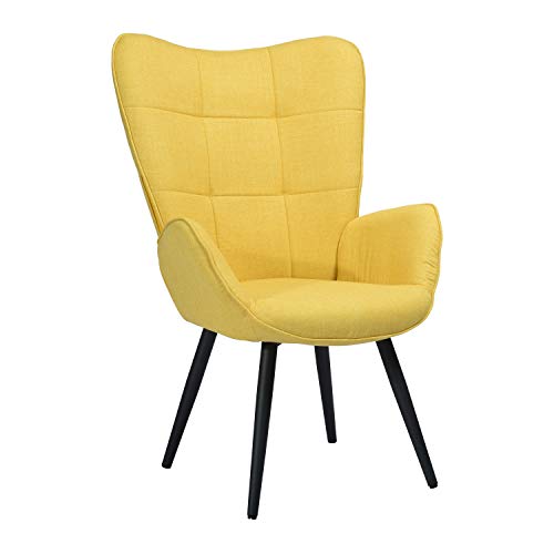 Muele Cosy - Sillón de salón de 1 Plaza con un Revestimiento de Tela Amarillo, reposabrazos Acolchados y Patas de Madera Maciza de Metal, 68 x 74 x 106 cm