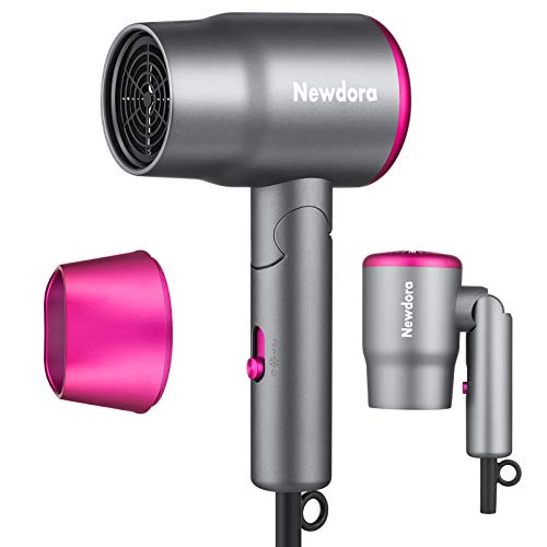 Newdora Secador de Pelo Profesional de 1200W con Boquilla Concentradora de Aire 3 Temperaturas y 2 Velocidades Ajustables,Mango Plegable,Secador para Cabello Ligero y Bajo Ruido