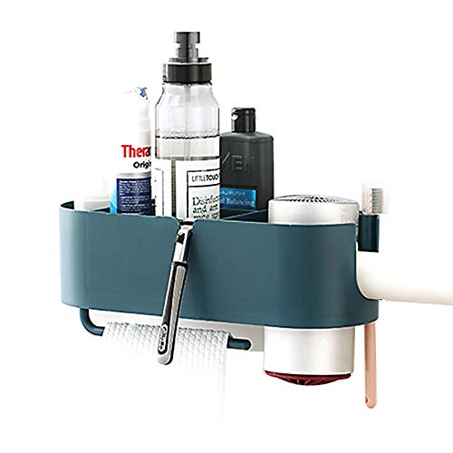 N/F Mokinga Soporte para Secador De Pelo, Caja De Almacenamiento para Secador De Pelo con Caja De Almacenamiento, Resistente Al Agua, Fuerte Adherencia (Color: Azul Oscuro)