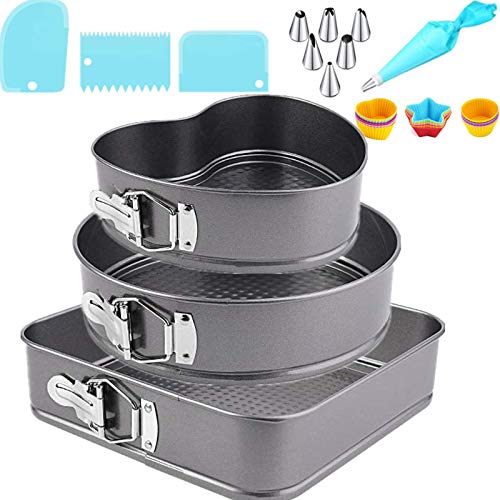 Nifogo Moldes para Pasteles - Molde para Pastel Antiadherente a Prueba de Fugas con Boquillas para Manga Pastelera Set, Taza de Silicona y Raspadores para Tartas (3pcs)