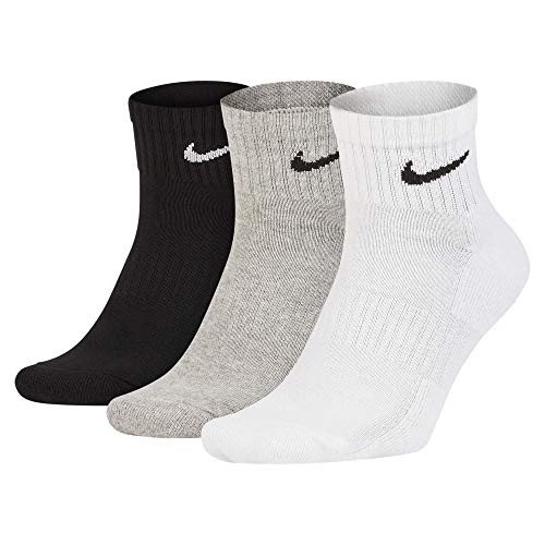 NIKE U NK Everyday Cush Ankle 3Pr Socks, Hombre, WhBlk/ DghBlk/ BlkWh, L