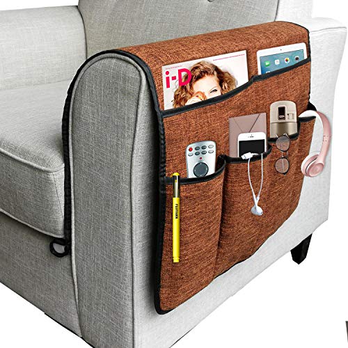 Organizador de sofá grande, soporte para mando a distancia de TV, bolsa de almacenamiento para reposabrazos de sofá antideslizante con 6 bolsillos, 19.7*35 inch