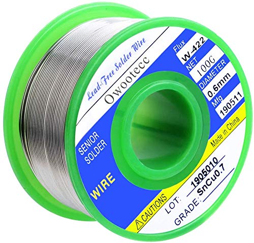 Owootecc Alambre de soldadura, 0.6mm 100g Sn 99.3% Cu 0.7% alambre de soldar con Rosin Core Tin Wire for soldadura eléctrica(1 PCS)