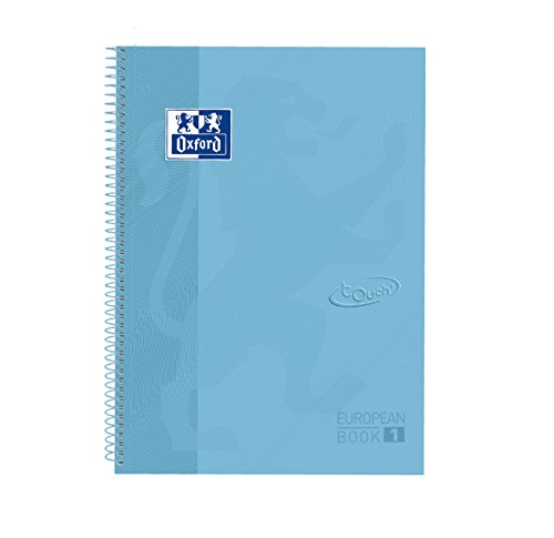 Oxford cuaderno Europeanbook 1 touch, microperforado, tapa extradura, espiral, a4+, cuadrícula 5x5, color azul pastel
