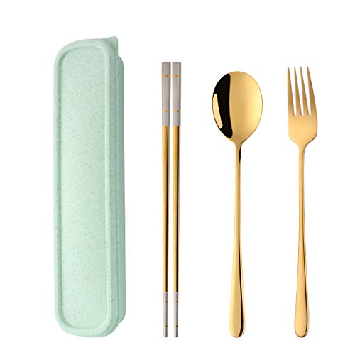 Palillos Cuchara Tenedor Camping al Aire Libre Utensilios Cubiertos de Oro Set de Cubiertos Portátiles Acero Inoxidable 304 - Do Buy