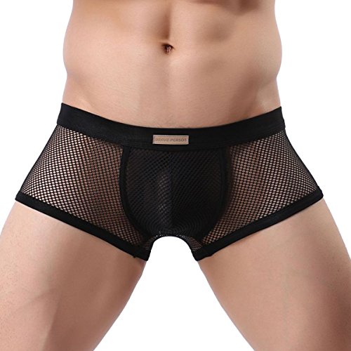 Panegy - Ropa Interior Bóxer de Gasa Para Hombre Elástico Negro Calzoncillo de Cintura Baja con Convexo Forma U Brief Elevar la Cadera Estilo Simple - Negro / Talla M