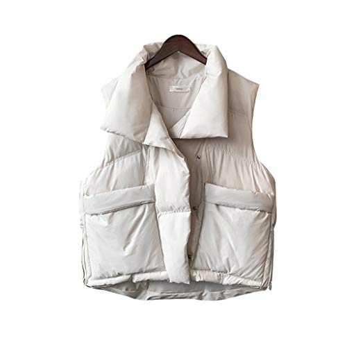 Parka sin mangas para mujer, de algodón sólido, cálido, ligero, cuello alto, acolchado, para invierno (color: blanco, tamaño: mediano)