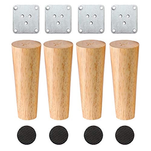 Patas de Madera para Muebles,Patas de Repuesto de Madera Maciza con Alfombrilla Antideslizante, Tornillos y Placa de Montaje,para sofá, TV, armario, cama, mesa de comedor,Straight,18cm/7.09in