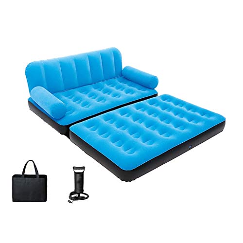 Perezoso Inflable Sofá, Cómodo Doble Silla Sencillo Doblez Cama Sillón Azul Flocado (Color : 2)