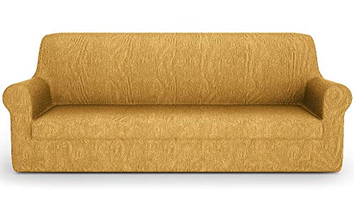 PETTI Artigiani Italiani sofá Funda Elástica, Protector de Sofa, Tejido Jacquard, 100% Made in Italy, Tela, Oro, 3 Plazas (170 a 210 cm)