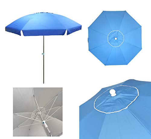 Pincho Sombrilla 240 cm Tela de poliéster con Protección Solar UPF50+ (bloquea 99% de Rayos UV),Sombrilla de Playa/jardín de Aluminio de 2,4 m de diámetro.