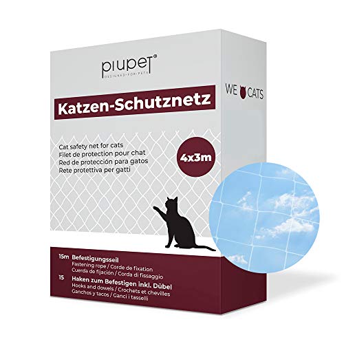 PiuPet® Red de Balcón para Gatos (Transparente), Incluye Cuerda de fijación, Extra Grande, Red de Seguridad balcónes y Ventanas, (4 x 3 m)