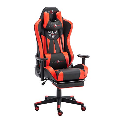 play haha. Silla de Oficina ergonómica para Videojuegos, Estilo de Carreras, con Respaldo Alto más Grande y reposabrazos más Grande, Piel sintética, Rojo, with footrest