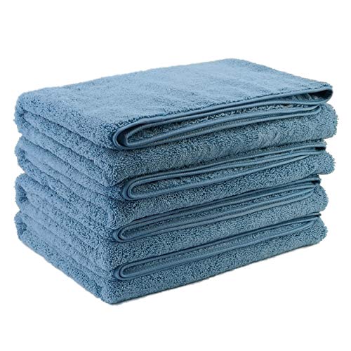 Polyte - Toalla de baño de Microfibra superabsorbente antipelusa - Secado rápido - Azul - 145 x 76 cm - Pack de 4